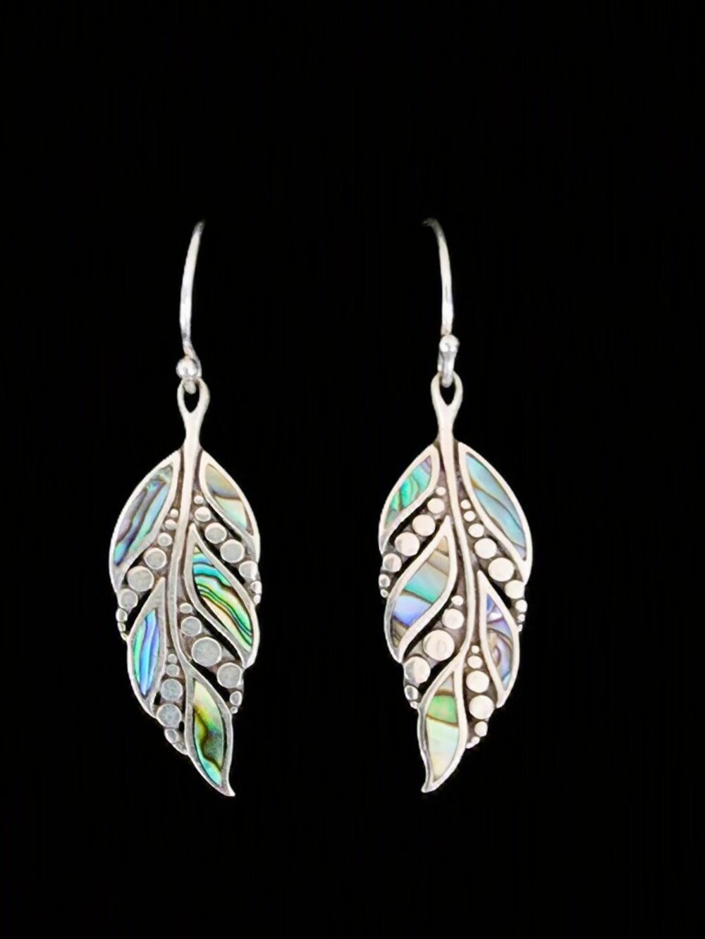Vintage Sterling Silver Abalone Leaf Drop Earrings Annika Witt 925 ATI ID Bali